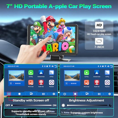 7" Portable Car Screen with Dual Dash Cam