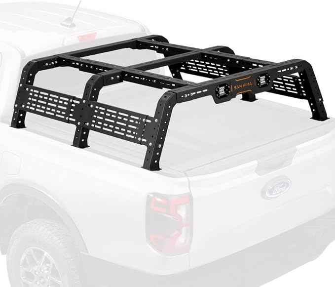 SanHima Adjustable Truck Bed Rack w/LED Lights - Overland Universal Bed Rack for Full-Size Trucks Without Factory Bed Rails/Tonneau Bed Cover