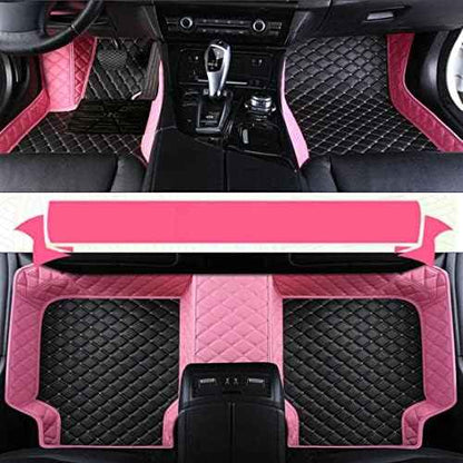 Custom Leather Waterproof Car Floor Mats for 99% Sedan SUV Sports Car Black Beige Men's Women's Vehicle Pads Mat (Edge Pink Medium Black Beige)