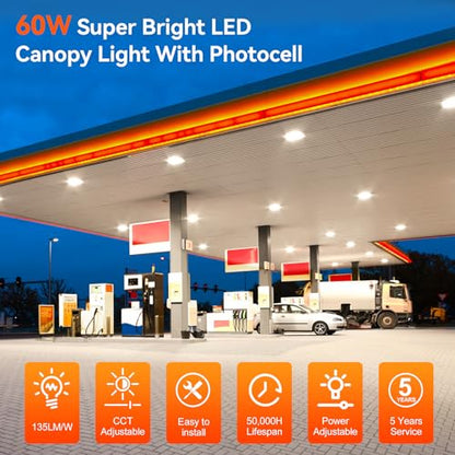4Pack LED Canopy Light Dusk to Dawn Photocell 60W
