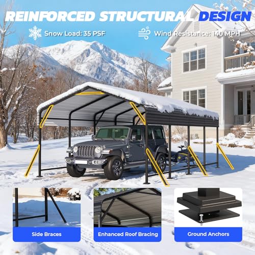 12' x 20' Heavy Duty Metal Carport with Galvanized Steel Roof & Base for All