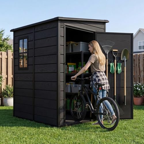 5x4 FT Resin Outdoor Storage Shed with Floor & Window