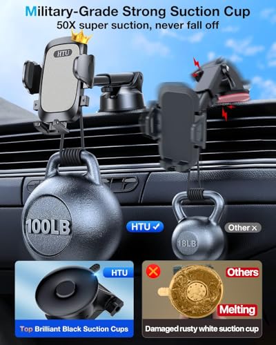 Car Phone Holder【2026 Upgraded 100+LBS Suction & Safety Cert】 Cell Phone Car Mount for Truck Heavy Duty Phone Holder for Dashboard
