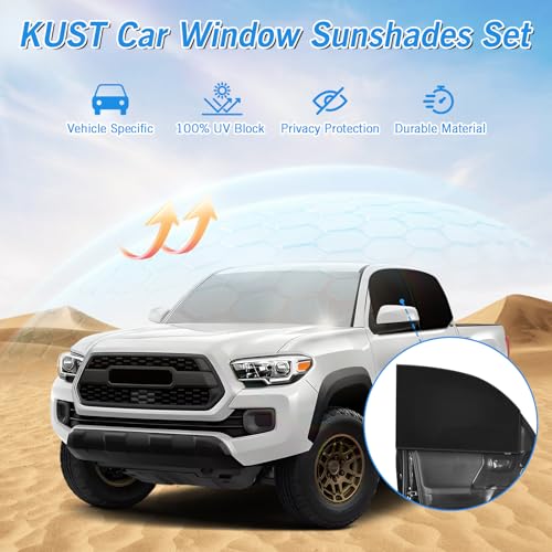 Windshield Sun Shade Umbrella for Toyota Tacoma Double Cab 2016 2017 2018 2019 2020 2021 2022 2023 Rear Window Shades 100% UV Protection and Blackout Privacy 5PCS Car Window Covers Accessories (5 Count)