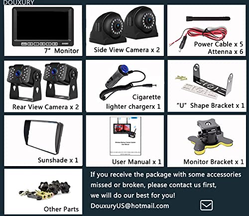 Wireless RV Backup Camera for Trailer Truck Camper Digital Rear Side View Cameras & HD 1080P 4 Splits 7" DVR Screen with Adapter for Furrion Pre