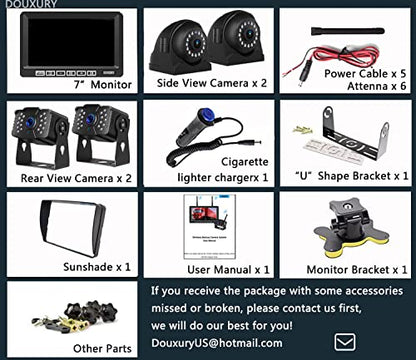 Wireless RV Backup Camera for Trailer Truck Camper Digital Rear Side View Cameras & HD 1080P 4 Splits 7" DVR Screen with Adapter for Furrion Pre