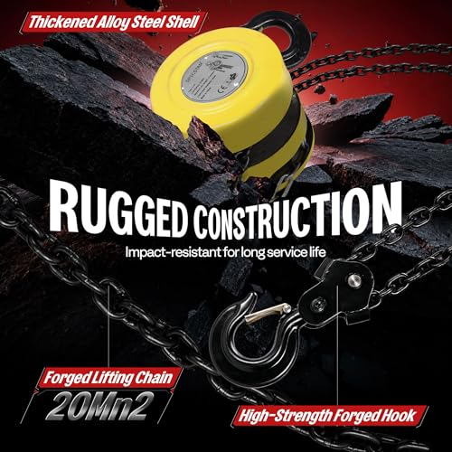 Hand Chain Hoist 2 Ton 4400 Lbs Capacity 10 Feet with 2 Hooks