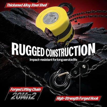 Hand Chain Hoist 2 Ton 4400 Lbs Capacity 10 Feet with 2 Hooks