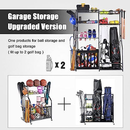 Sports Equipment Organizer for Garage with Golf Bag Storage