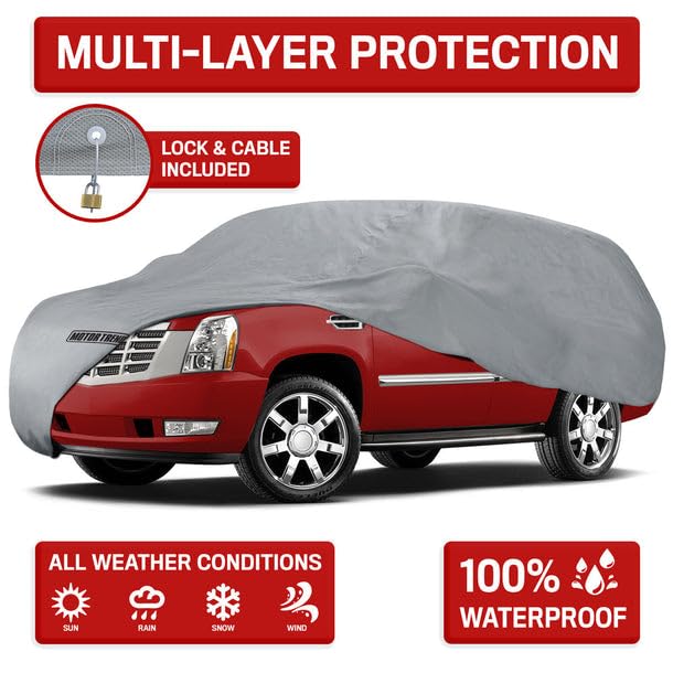 4-Layer 4-Season Auto (Waterproof Outdoor UV Protection for Heavy Duty Use Full Car Cover for Vans, Suvs, Crossovers up to 225")