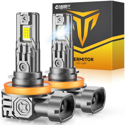 H11/H8/H9 Fog Light Bulbs, 50,000LM Brightness, 6500K H9/H8/H16 Low Beam, 10-Year Service Life with Cooling Fan, IP68 Waterproof, Real 1:1 Halogen Mini Size Plug N Play, Pack of 2 (2 Count)