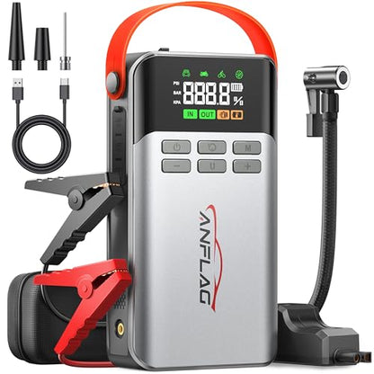 8-in-1 Car Jump Starter with Air Compressor – 5500A Peak, 150PSI Tire Inflator, 12V Portable Power Bank, LCD Display, and LED Flashlight for All Gas & 12.0L Diesel Engines