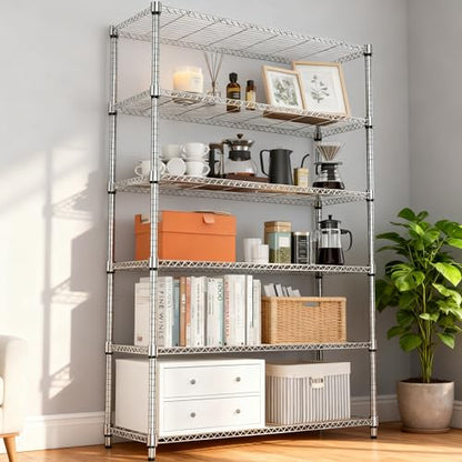 2100LBS 47.2" W 6 Tiers Shelf Storage Shelves Metal Shelving Unit Heavy Duty Garage Shelving Adjustable Wire Shelves for Pantry