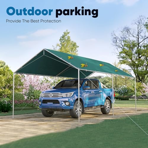 10x20 ft Heavy Duty Car Canopy Galvanized Frame Carport Outdoor Party Tent Boat Shelter with 3 Reinforced Steel Cables