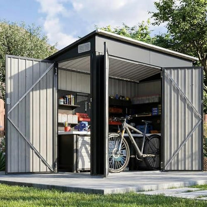 8'x4' Outdoor Storage Shed with Triple Door Lean to Metal Sheds Weatherproof UtilityGalvanized Steel Sheds