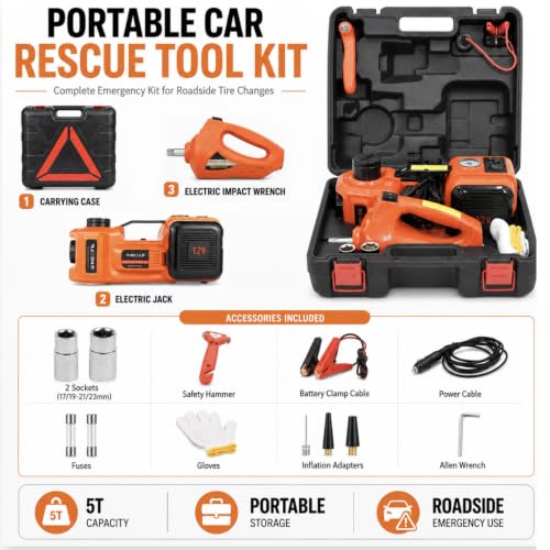 Electric Car Jack Kit 5 Ton 12V with Impact Wrench