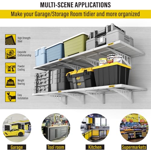 4 pack 2x3ft Adjustable Garage Wall Shelving 1120lbs Load Capacity Heavy Duty Wall Mounted Storage Shelf Metal Floating Shelves for Garage (4 Count)