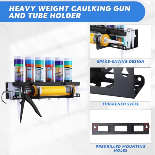 2 Pack Caulking Tube and Gun Holder 6 Slot 16.3 x 6.1 x 3.4 inch Caulking Gun Storage Rack with Horizontally Base Sealant Organizer for Garage Workshop Work Van Wall Mounted Tubes and Nozzle (2 Count)
