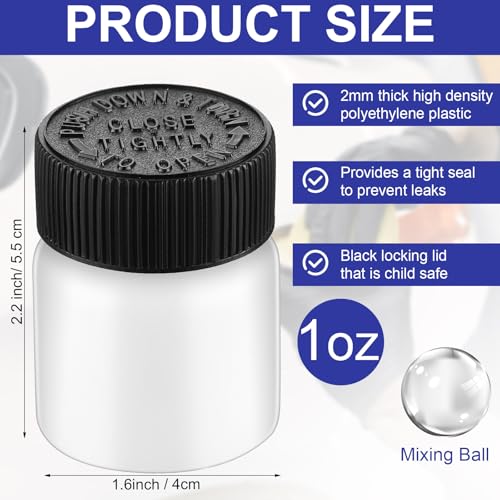 60 Pcs Empty Touch Up Paint Bottles Container 1oz 30ml Reusable Small Paint Bottles with Brush Applicator and Mixing Ball for Fix Chips Scratches Auto Car