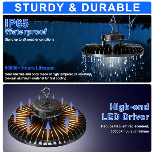 10 Pack 500W LED High Bay Light 70000LM ETL Listed Industrial Grade UFO Light Dimmable IP65 Waterproof 5000K Commercial Bay Lighting for Warehouse Garage Factory 110V 120V (9 Count)