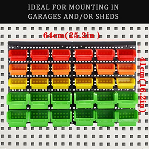 Wall Mounted Storage Bins Parts Rack 4 Colors Bin Organizer Garage Plastic Shop Tool