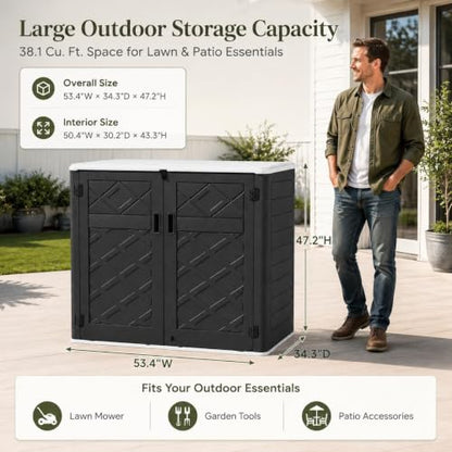 Outdoor Storage Cabinet 38 Cu.Ft Horizontal Resin Storage Shed