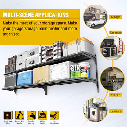 2 Pack 2 Tier 1.3x4ft Garage Shelving Wall Mounted (4 Count)