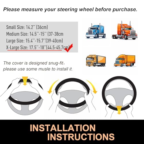 XL Comfy Grip Steering Wheel Cover for Semi Truck 18 Inch