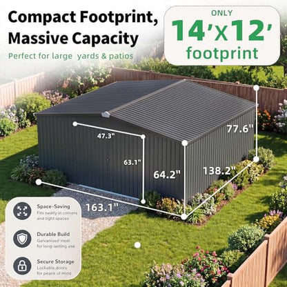 12' x 14' Waterproof Metal Outdoor Storage Shed