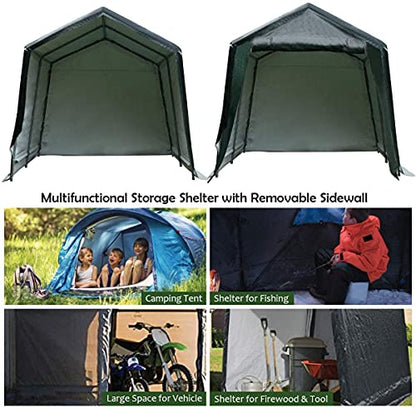8 Ft x 14 Ft Outdoor Carport Patio Storage Shelter Metal Frame and Waterproof Ripstop Cover for Motorcycle and ATV Car