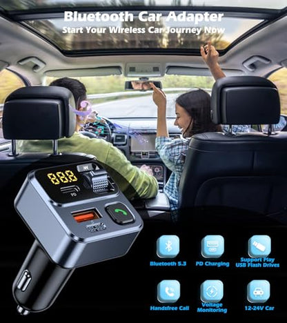 FM Transmitter Bluetooth Car Adapter 42W Fast Charge