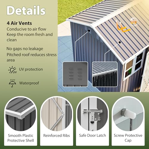 8X 6ft Outdoor Storage Shed with Clear Window