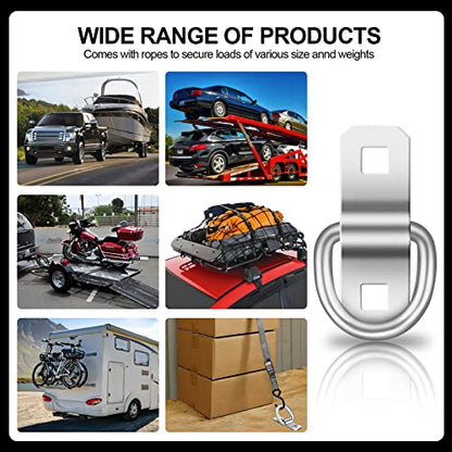 D-Rings, Truck Tie Downs Anchor 3/8" Heavy Duty 6000 Pound Steel Tie-Down Ring for Loads on Trucks, Trailers, Boats, RV Campers, Vans;for Kayaks, Motorcycles, Deliveries, ATVs （Pack of 6） (6 Count)