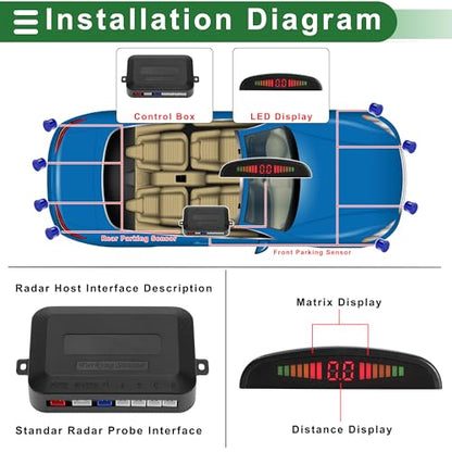 Universal Car Auto Vehicle Reverse Backup Radar System Reverse Parking Sensors Alarm Buzzer Reminder Distance Detection Blue 4Parking Sensors