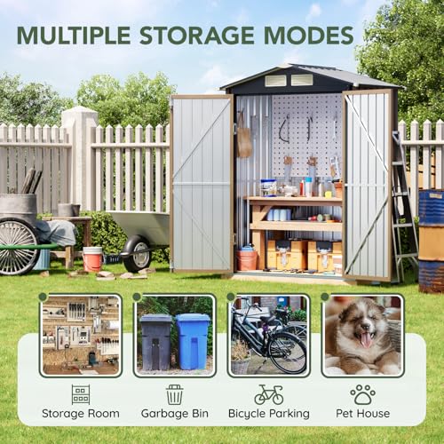 5 x 3 FT Storage Shed with Floor Frame for Backyard