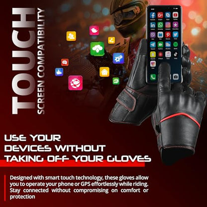 Motorcycle Gloves Men's Leather Motorbike Gloves Touchscreen Function