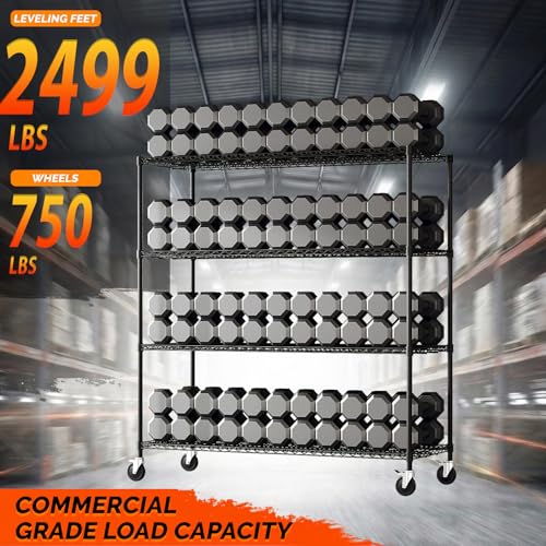 4 Tier Metal Storage Shelves 65''H Wire Shelving with Wheels for Storage Adjustable Heavy Duty Garage Shelving Storage Racks for Pantry Shelves Kitchen Office Garage