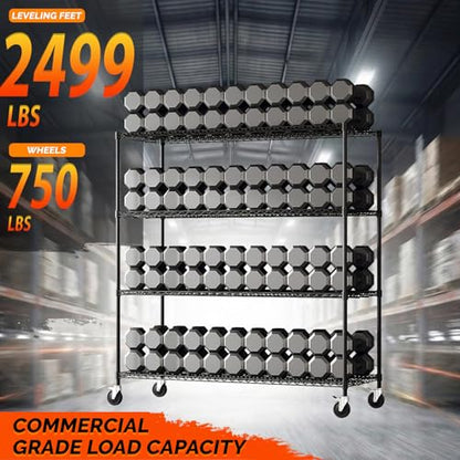 4 Tier Metal Storage Shelves 65''H Wire Shelving with Wheels for Storage Adjustable Heavy Duty Garage Shelving Storage Racks for Pantry Shelves Kitchen Office Garage