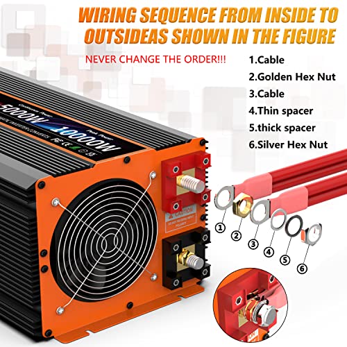 5000W Pure Sine Wave Power Inverter 12V DC to 110V 120V Converter for Family RV Off Grid Solar System Emergency Power Supply