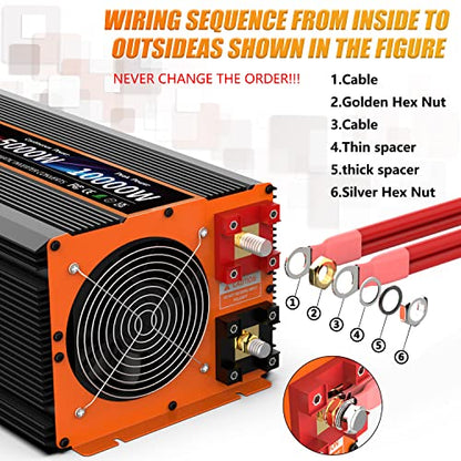 5000W Pure Sine Wave Power Inverter 12V DC to 110V 120V Converter for Family RV Off Grid Solar System Emergency Power Supply