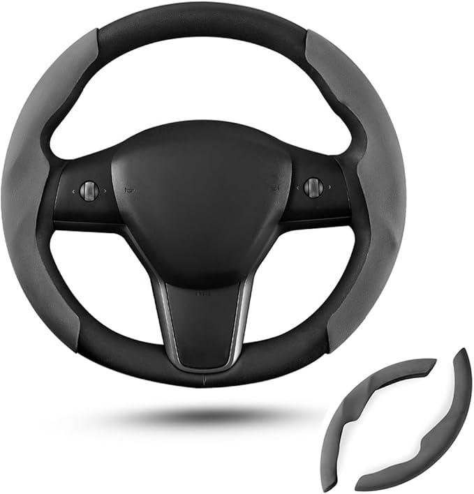 Shademax Custom-Fit for Tesla Steering Wheel Cover, Tesla Model Y / 3 2017-2025 2026 (Fit Model Y Juniper 2026/ Model 3 Highland) Suede Steering Wheel Cover Protector Model Y/ 3 Accessories (Gray)