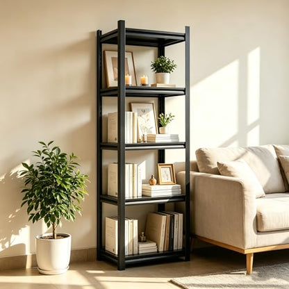 Book Shelf, 5-Tier Metal Bookshelf, Heavy Duty Steel Bookcases, Large Storage Capacity Adjustable Tall Industrial Bookshelf for Living Room, Bedroom and Library, Black (5-Tier 72''Hx32''Wx16''D)