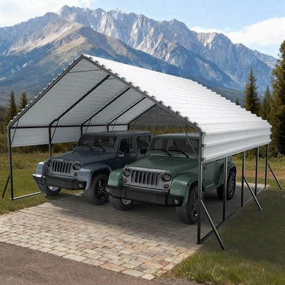 Metal Carport 20x20 ft Heavy Duty Car Port Outdoor Canopy Steel Roof with Reinforced Frame All