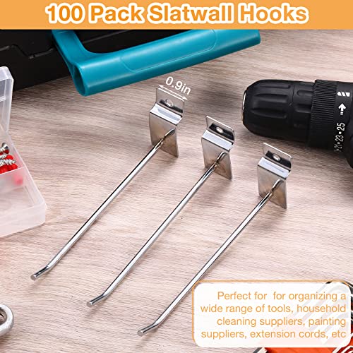 100 Pack Slatwall Hooks Silver Heavy Duty Slat Wall Hooks Metal Slatwall Accessories for Hanging Garage Retail Home Shop Display (100 Count)