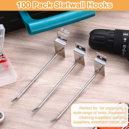 100 Pack Slatwall Hooks Silver Heavy Duty Slat Wall Hooks Metal Slatwall Accessories for Hanging Garage Retail Home Shop Display (100 Count)