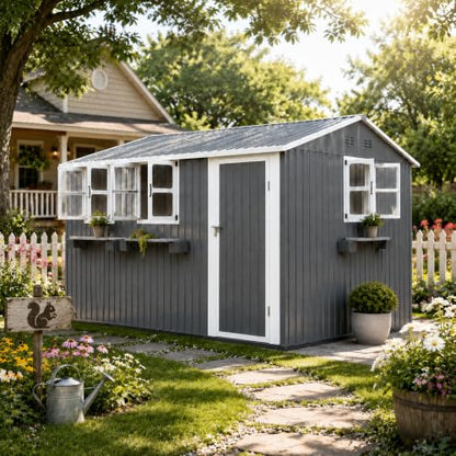 12x10 FT Outdoor Storage Shed with 3 Clear Windows
