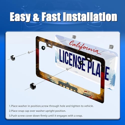 German Flag License Plate Frame Stainless Steel Car Accessory 6.3x12.3In