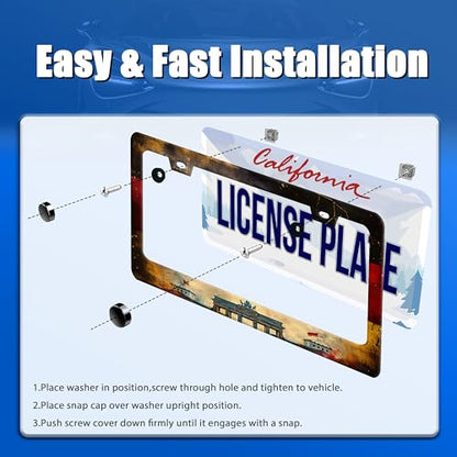 German Flag License Plate Frame Stainless Steel Car Accessory 6.3x12.3In