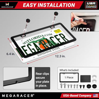 Powder Coated Matte Black Thin License Plate Frame