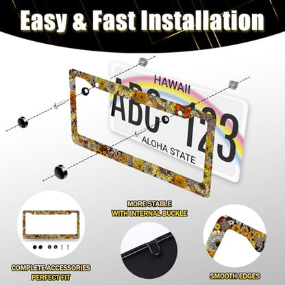 Stainless Steel Boho Retro Sunflower License Plate Frame 12.2 x 6.2 Inch